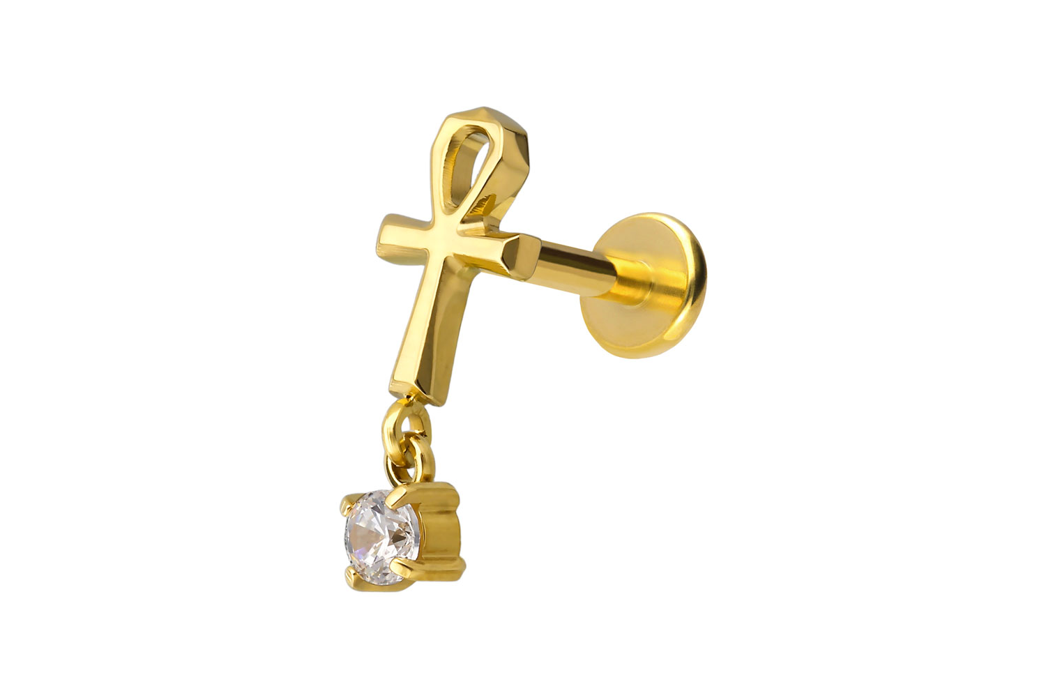 Titan Labret Piercing mit Push Fit ANKH + KRISTALL